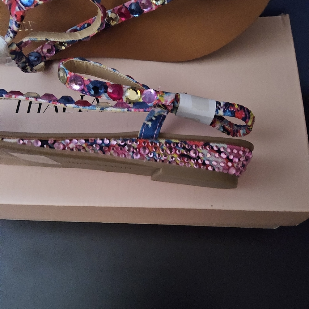 Thalia Sodi Embellished Izabel Round Toe Wedge Slip On Sandal - Picture 3 of 7